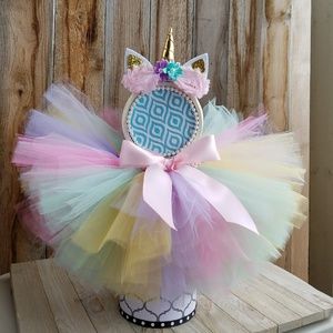 RAINBOW UNICORN GOLD TUTU BABY GIRL SIZE 12M